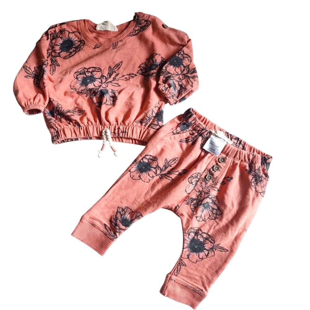 Jessica Simpson 3-6 Months Floral Set Of 2 Long Sleeves Shirt Pants Pink  Active